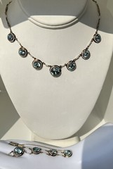 Antique Victorian 14k Gold Round Vivid Blue Zircons with Seed Pearls Necklace