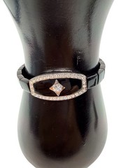 Vintage Napier Expansion Bracelet Diamanté Crystals Silver Plate Black Enamel W3