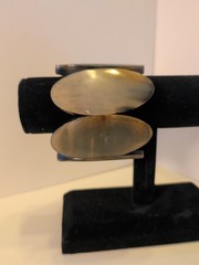 Vintage Polished Buffalo Horn Oval Panel Stretch Bracelet Chunky Bangle