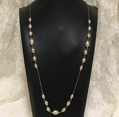 Vintage Monet Long Faux Pearl Station Bead Necklace Toggle Clasp Signed Layering