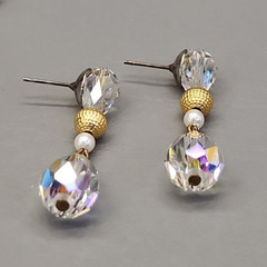 Vintage Glass Earrings Dangle AB Teardrop Faceted Drop 1.5″