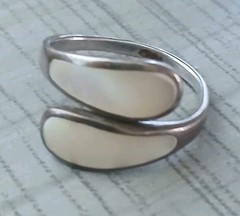 Vintage Sterling Silver Mother Of Pearl Inlay Adjustable Ring 5.5-8
