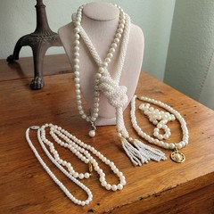 Lot of Vintage Faux Pearl Necklaces with Necklace Enhancer As Is