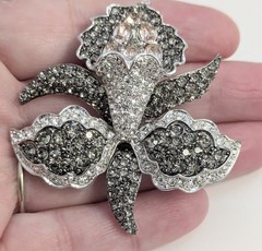 Nolan Miller Signed Orchid Flower Crystal Brooch Pink Clear Smoky Gray In Box