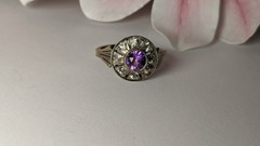Vintage Soviet silver ring, 875 silver, purple stone with zircons, size 8.5