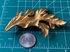 vintage Large YELLOW Gold Tone Leaf Pin Brooch Vintage 1960s SUPER HEAVY 3D VTG