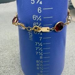 Vintage Necklace 34 Inch Bracelet Size 6.5 Red Clear Open Bezel Crystals