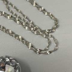 Crystal Pendant Necklace Large Round Faceted Rivoli Silver Tone Twist Chain Long