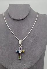 Sterling Silver CW Mosiac Crystal Pendant Necklace 18″ 925 ITALY Snake Chain