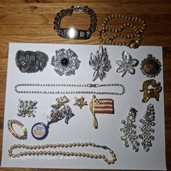 Vintage Costume Jewelry brooch Lot + Etc Rhinestones Earrings bracelet Necklace