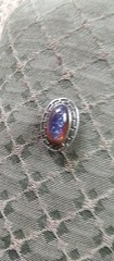 Vintage Art Deco Sterling Silver Brooch with Dragons Breath Fire Opal Cabochon B