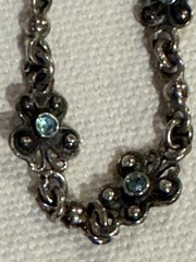 Vintage Silver Plate? and Faceted Blue Rhinestone 8.5” Bracelet