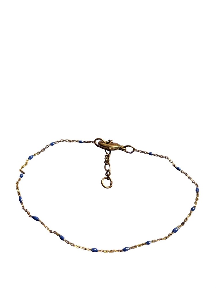 Vintage 90s Dainty Minimalist Copper Chain Bracelet Blue Enamel 6.25 – 7.25 inch
