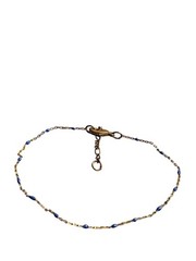 Vintage 90s Dainty Minimalist Copper Chain Bracelet Blue Enamel 6.25 – 7.25 inch