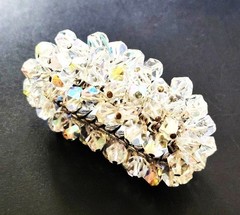 Vintage AB Crystal Beaded Expansion Bracelet – Clip Earrings – Brooch/Pin Set
