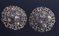 Vintage Judy Lee Peacock Glass Clip-On Earrings Iridescent Blue Purple Green