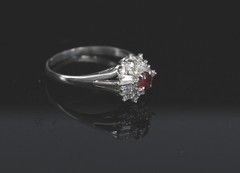 Vintage 0.30ct Intense Red Ruby & 0.24ct Diamond Platinum Ring Size 8, 3.71g