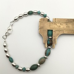 Silver Schark Handmade Sterling Silver & Turquoise Barrel Bead Bracelet 7.5” #26