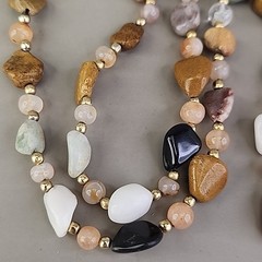 Vintage Beggars Beads Stone Necklace Nuggets Multicolor Agate Quartz 28″