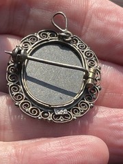 Antique 800 Silver Pietra Dura Floral Mosiac Filigree Oval Brooch