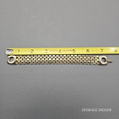 VTG Gold Tone Metal Tile Links Chain Wide Bracelet 7.5″ Long, Fold Over Clasp