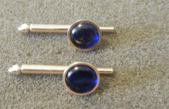 Antique Edwardian PAIR Cufflink Stud Button gold tone royal blue “Swank”mark