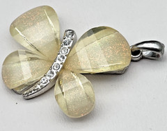 Vintage Acrylic Lucite Rhinestone Butterfly Necklace Pendant Yellow Glitter