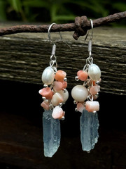 Aquamarine natural coral earrings with pearls