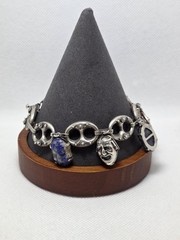 Italian Etruscan Revival 800 Silver Fob Charm Bracelet Size 7.5″ 28.6gr Lapis