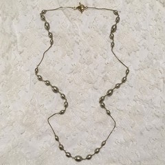Vintage Monet Long Faux Pearl Station Bead Necklace Toggle Clasp Signed Layering