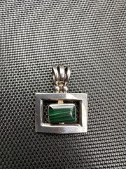 Vintage TR-110 Mexico Sterling Silver Malachite Pendant Modernist Taxco Style
