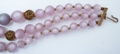 1950s Lucite Necklace Lavender Pink Moonglow Glitter Gold Filigree Beads Grandma