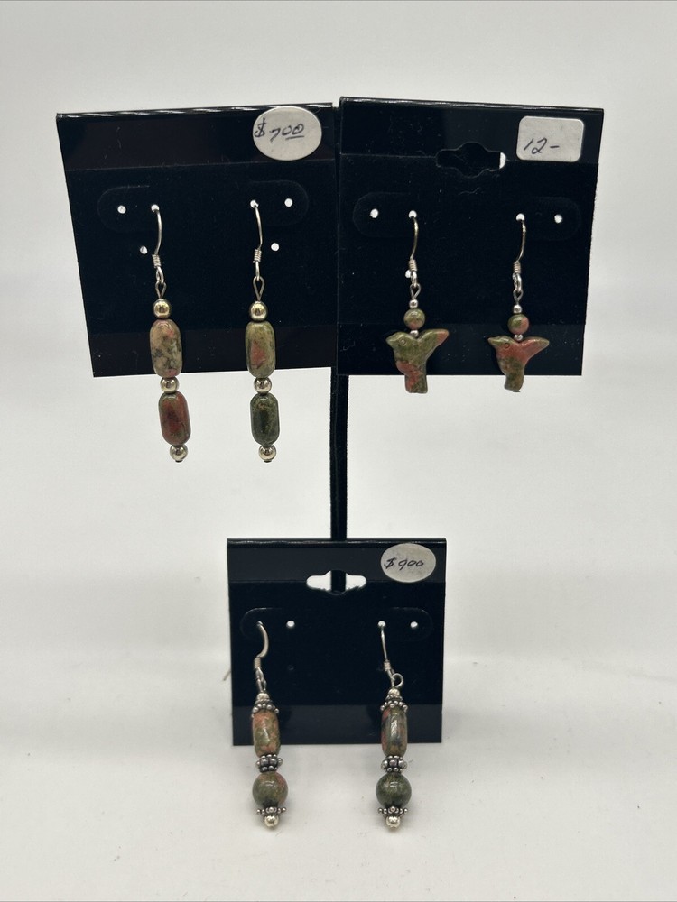 VTG Unakite Stone Native Birds and Towers Artisan Dangle Drop Earrings – NICE!