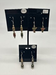 VTG Unakite Stone Native Birds and Towers Artisan Dangle Drop Earrings – NICE!