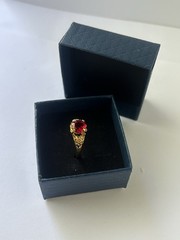 Vintage Red Cubic Zirconia Ring Gold Plated Womens Size 9.5