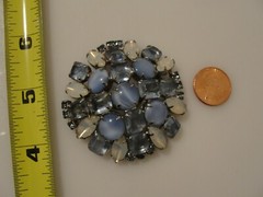 Vintage blue circular pin rhinestones moonstones 2.25″ diameter