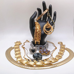 Vintage mixed material & metals necklace bracelet ring brooch lot