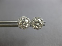 ESTATE .99CT DIAMOND 14KT WHITE GOLD ROUND CLASSIC SOLITAIRE HALO STUD EARRINGS