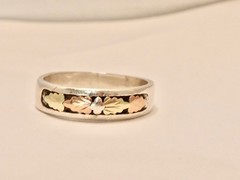 VINTAGE LANDSTROMS STERLING SILVER + 10K ROSE & YELLOW GOLD BAND RING SZ 8.5 5MM
