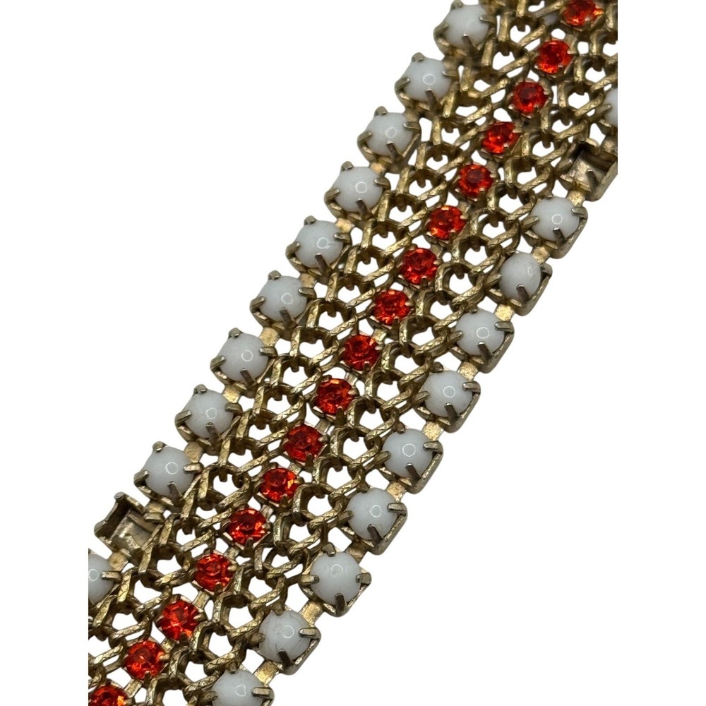 Vintage Hobe Bracelet Multicolor Rhinestone Gold Tone READ