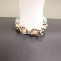 Heidi Daus bracelet Art Deco imitation jade and onyx green glass beads signed