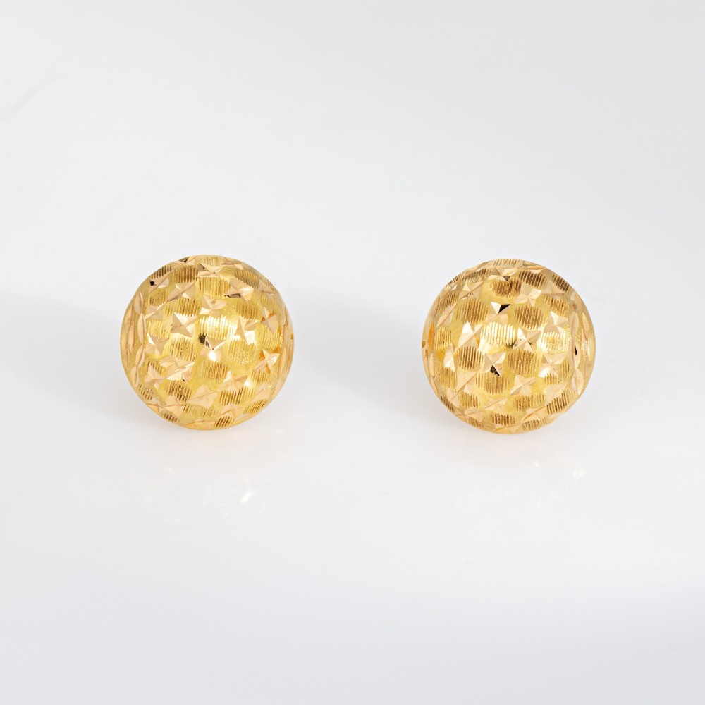 Vintage Portuguese 19k Yellow Gold Textured Stud Earrings Star Buttons