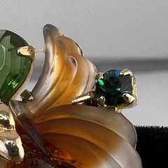 Vintage Edlee Molded Glass Gold Tone Green Amber Rhinestone Chunky Earrings