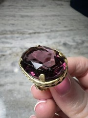 Antique Czechoslovakia Gold Plated, Faceted Purple Glass Ring, Size 5, Pre-1920