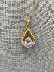 Designer PAJ BB Gold Plated Blue Topaz Drop Pendant Necklace 18 inches