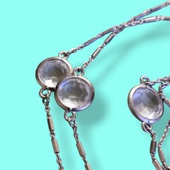 Vintage 32in Bezel Set Crystal Glass Necklace Silver Tone Bar Chain