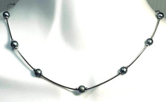 VTG Monet Chain Necklace Dainty Gray Faux Pearl Station Beads Silver Tone 16-18″