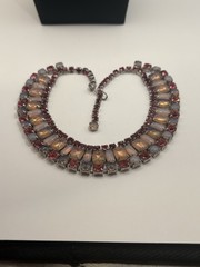 Vintage Juliana Style Pink Art Glass Rhinestone Statement Necklace Silver Tone