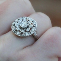 Art Deco Style Floral Round Lab Created Diamond 14K White Gold FN Wedding Ring