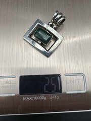 Vintage TR-110 Mexico Sterling Silver Malachite Pendant Modernist Taxco Style